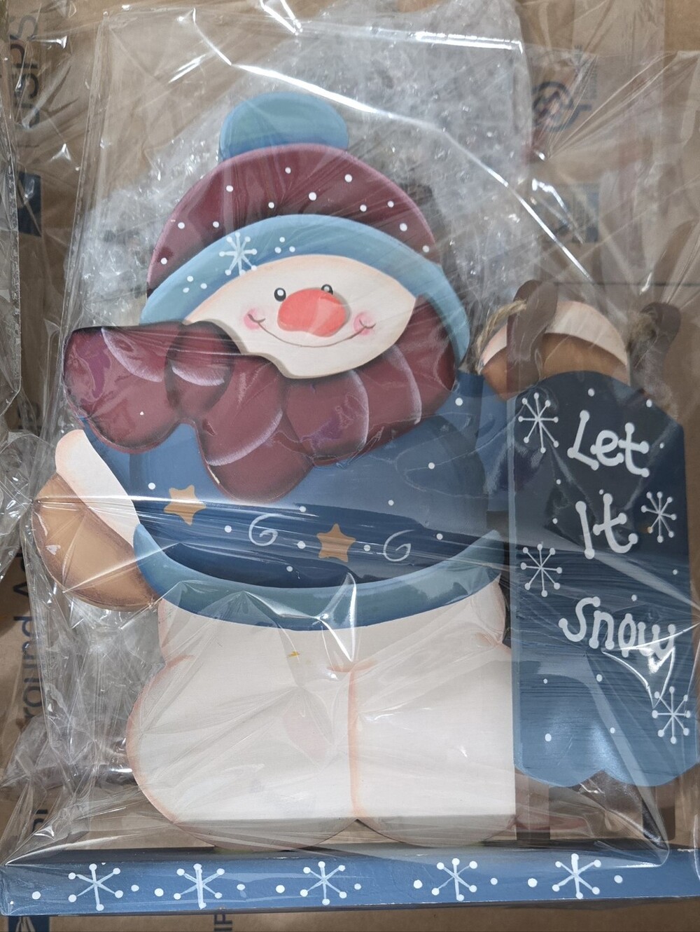 Festive Blue Snowman Sled Holiday Free Standing Winter Décor Tole Painting